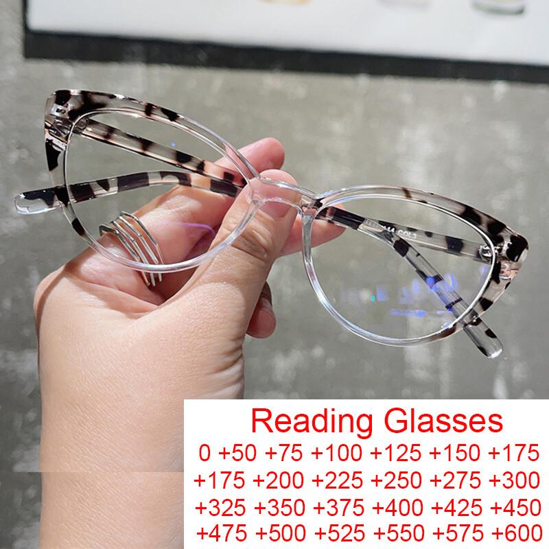 Small Frame Reading Glasses Anti Blue Light Prescription Eyeglasses Woman Clear Leopard Cat Eye Transparent Fashion Eyewear 2024