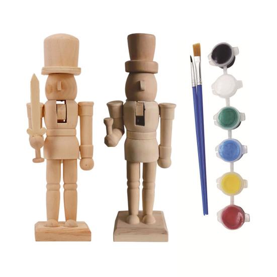 18CM Noël Bois Non Fini Figurine Casse-Noisette Bricolage Vierge Non Peint Figurine de Soldat Ornement Décoration Fête de Vacances