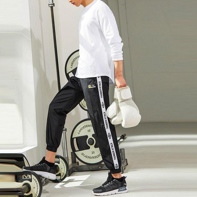 Anta Contrast Panel Loose-Fit Drawstring Knit Sports Pants Men Bottoms Black 952217505-3