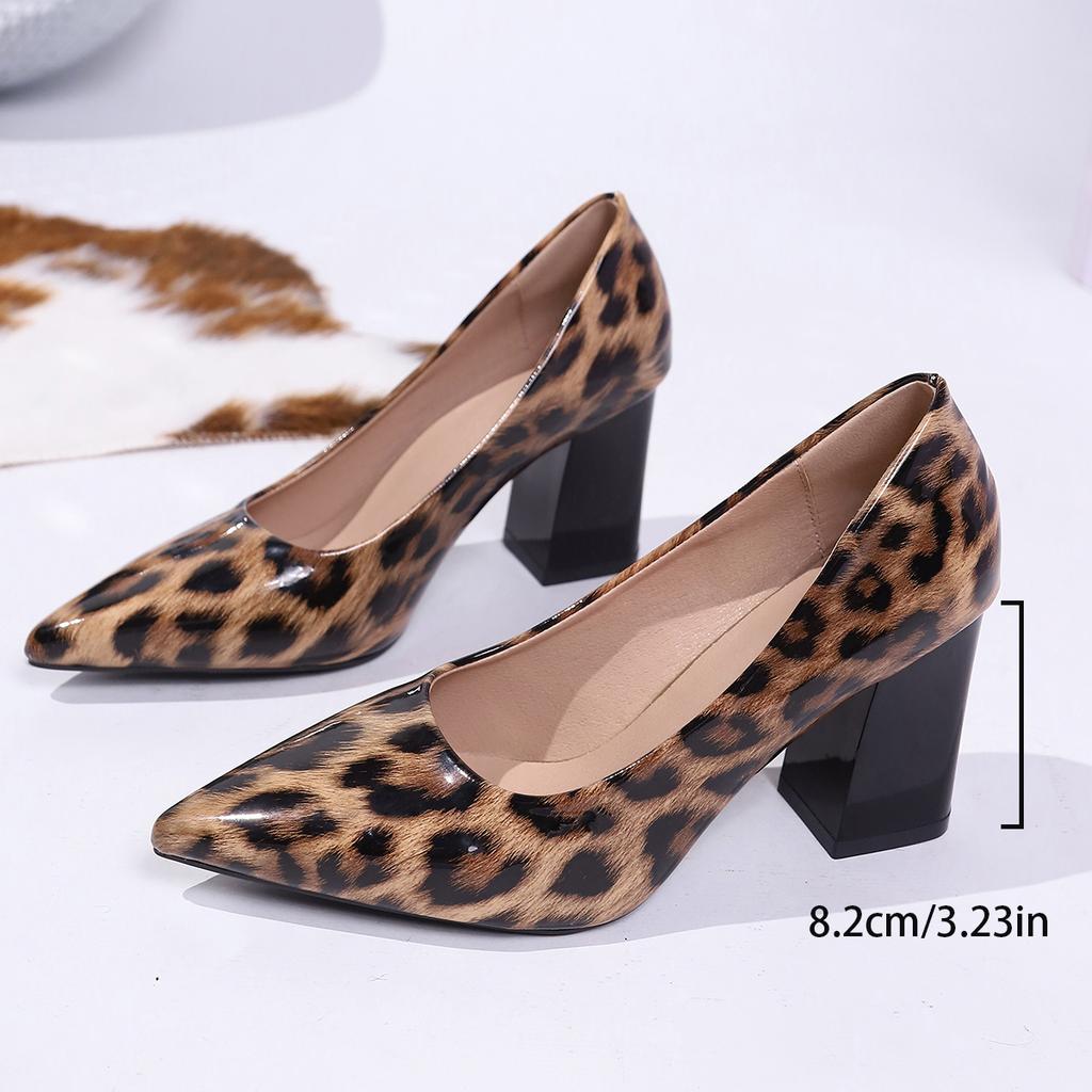 Fashion 2025 Autumn Sexy Leopard Women High Heels Hot Sale Elegant Office Pumps Woman Pointed Toe Thick Heel Singles Shoes Zaptos Mujer