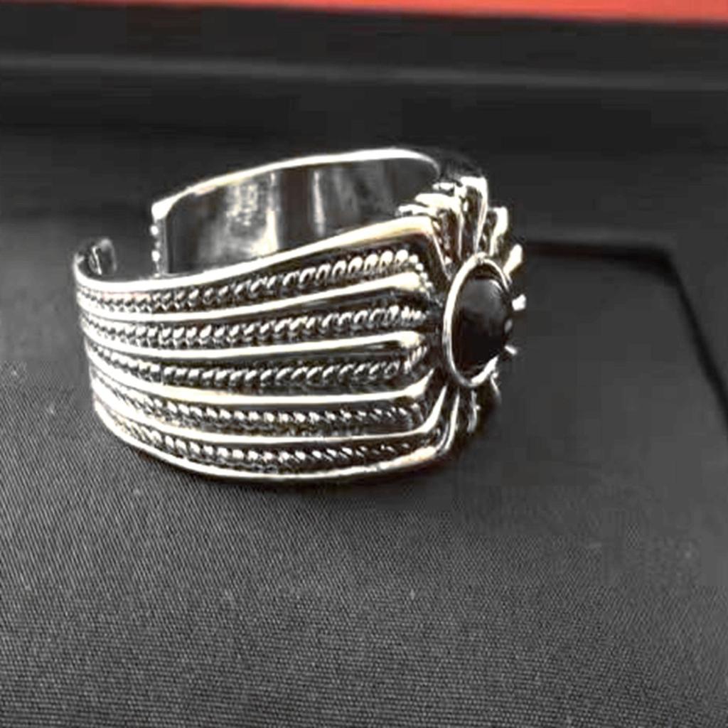 Ring European and American Style Versatile Retro Inlaid Black Agate Abstract Jewelry Ring for Men and Women