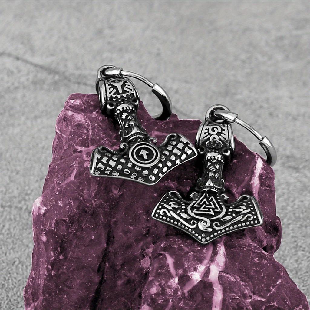 New viking thor hammer stainless steel fashion valknut rune amulet earrings for men's jewelry accessories wholesale