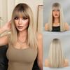 High Quality Light Gold Wig Women With Medium To Long Hair Natural Air Bangs Shoulder Length Collarbone Straight Full Head Cover