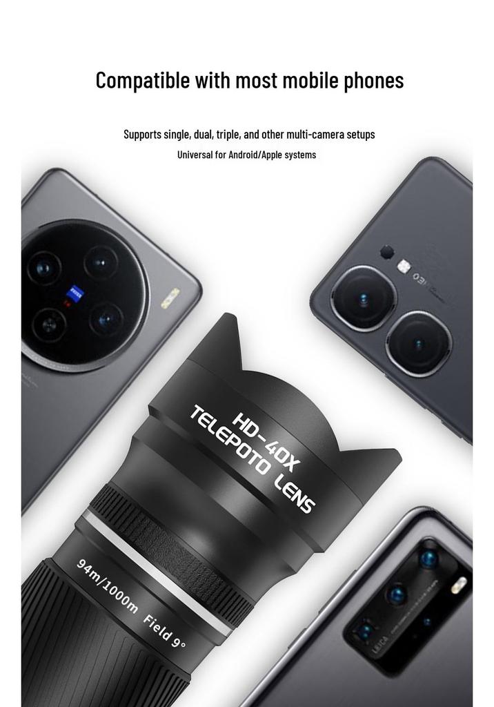 40x HD Monocular Telescope: High-Magnification, Wide-View Retractable Lens for Mobile Live Streaming