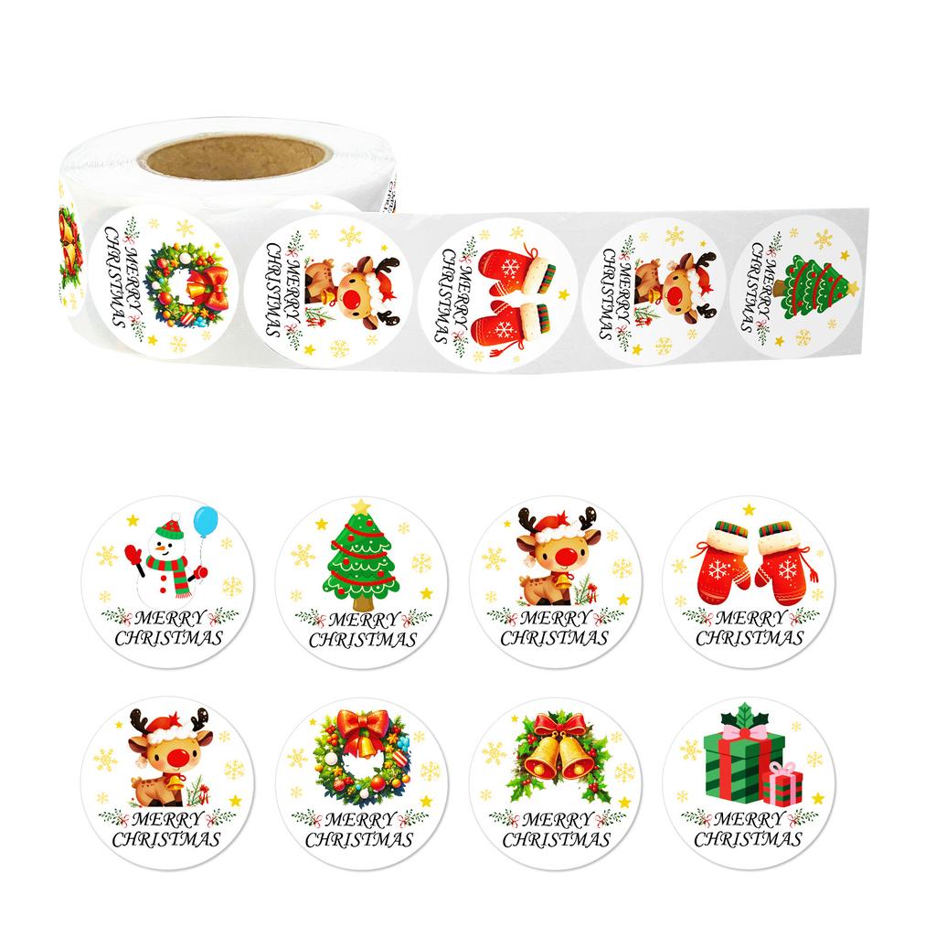 500 Sheets/Roll Christmas Roll Stickers 8 Pattern Circulation Children'S Handbook Polka Dot Stickers Sealing Stickers