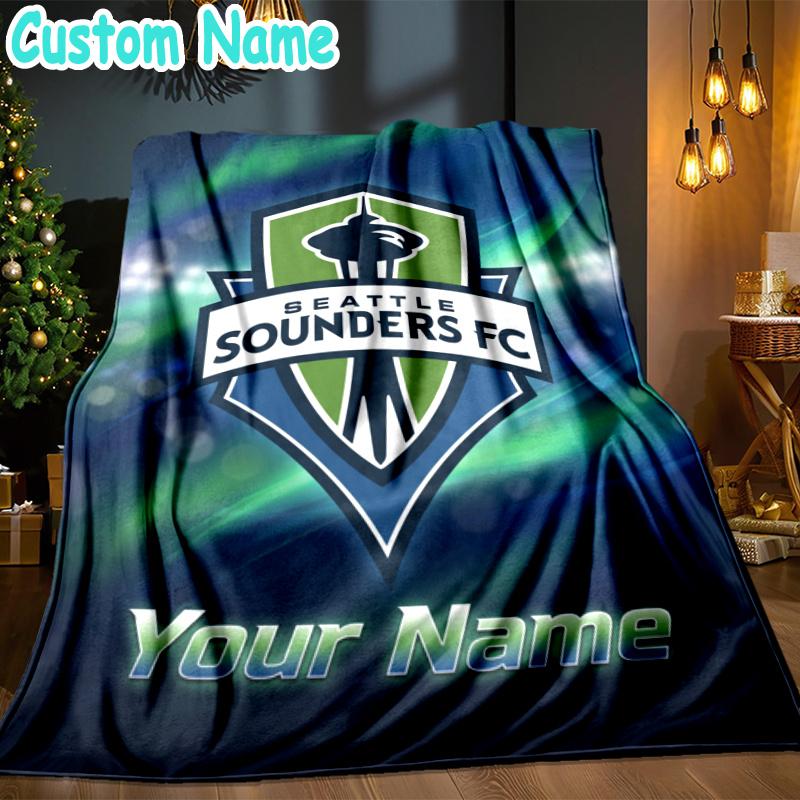 Custom Name Seattle Sounders Fc Crest Throw Blanket - Perfect for Couch, Bed, Office, and outdoor Travel - Ideal Gift for Christmas & Holidays