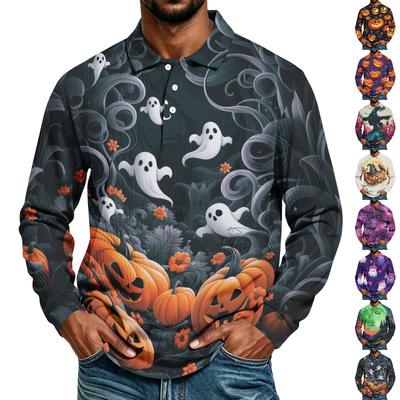 Men's Long Sleeve Shirt Halloween Print Loose Fit Casual Top