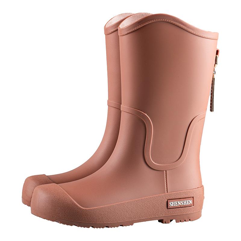 New Japanese and Korean Medium and High Rain Boots for Women, Wearing Velvet Warm, Non-slip and Waterproof Fashionable Women's Rain Shoes