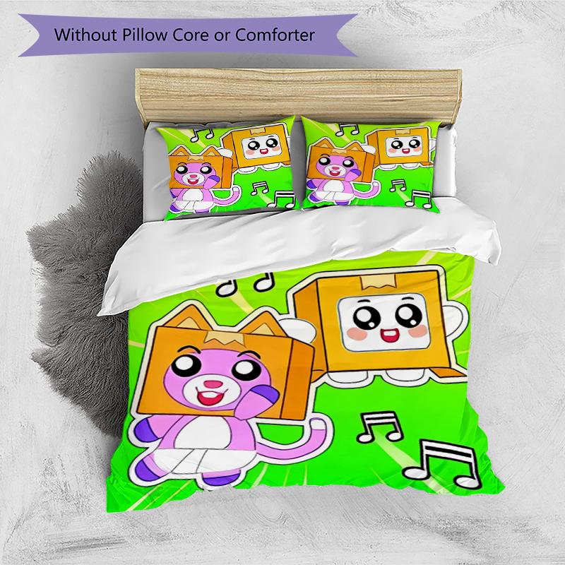 3pcs Lankybox Foxy and Rocky3 Pattern Bedding Set Duvet Cover Set Includes Duvet Cover &pillowcases, Perfect All Season Bedroom Decoration & Gift