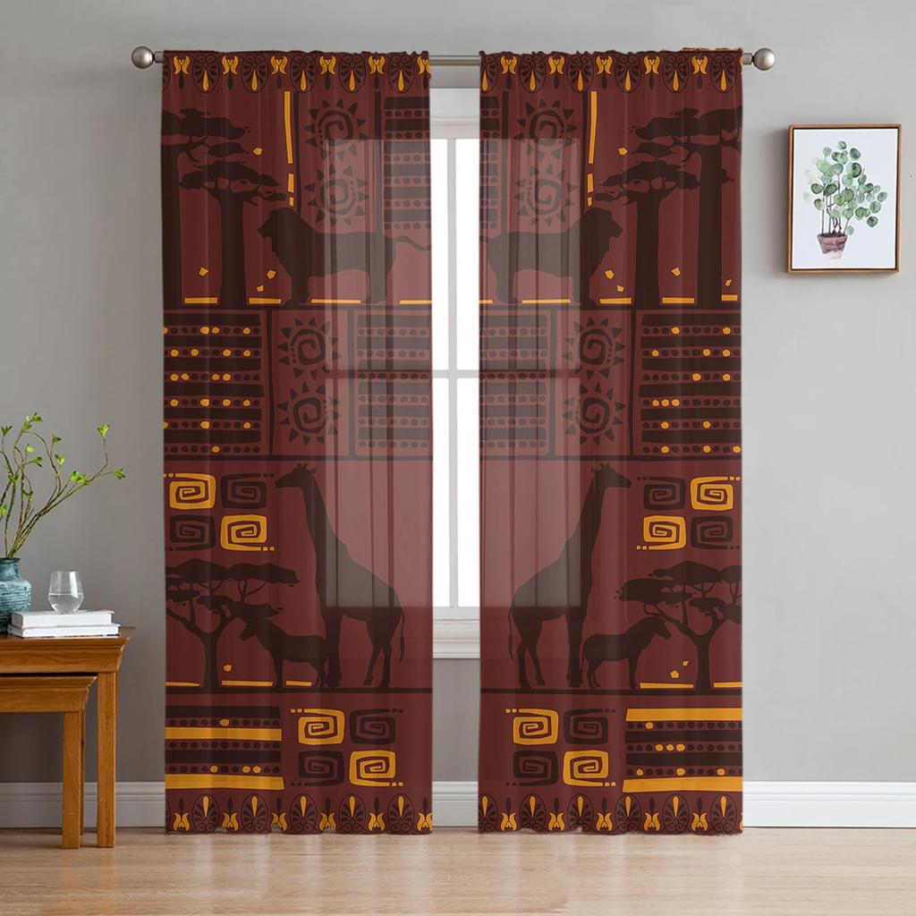 Africká západ slunce krajina zvíře slon silueta průsvitné závěsy do obývacího pokoje okenní závěsy kuchyňské tylové záclony