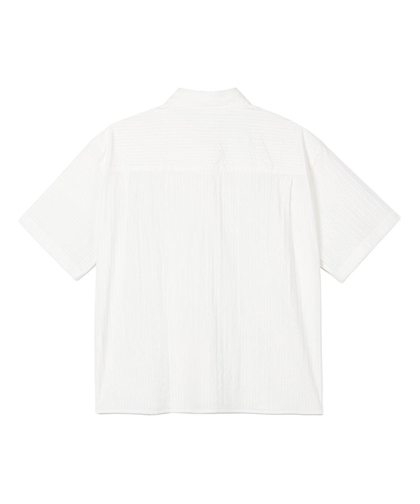 PRAIRIE Dobby Stripe Crop Short Sleeve Shirt (Ivory)