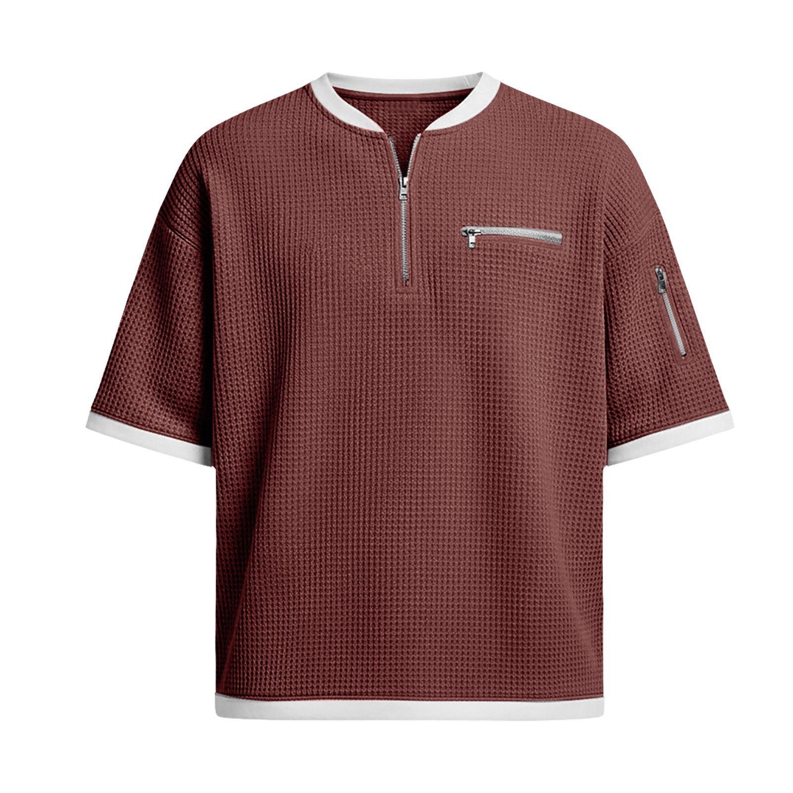 New men s clothing color-blocking round-neck short-sleeve 2026 summer simple loose casual T-shirt S вино красного