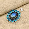 Labradorite, Blue Topaz Gemstone Handmade 925 Solid Sterling Silver Jewelry Pendant For Wedding Gift