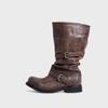 Sheepskin Version~ Western Cowboy Pleated Pile Boots Women's 2025 New Leather Thick Heel Retro Medium Tube Knight Boots