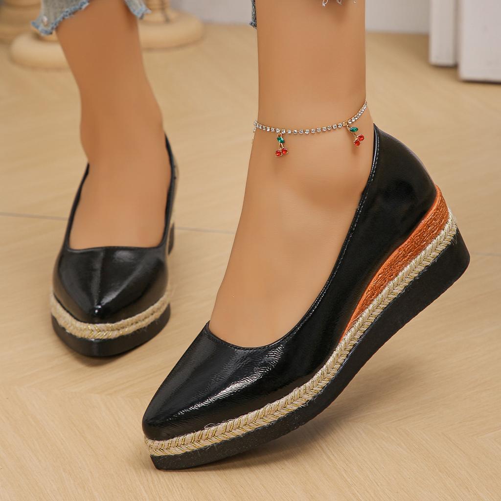 Fashion Women's Casual Wedge Heels Retro Thick-soled Shallow-mouth Women's Shoes Deep-mouth Office Shoes 2025 New