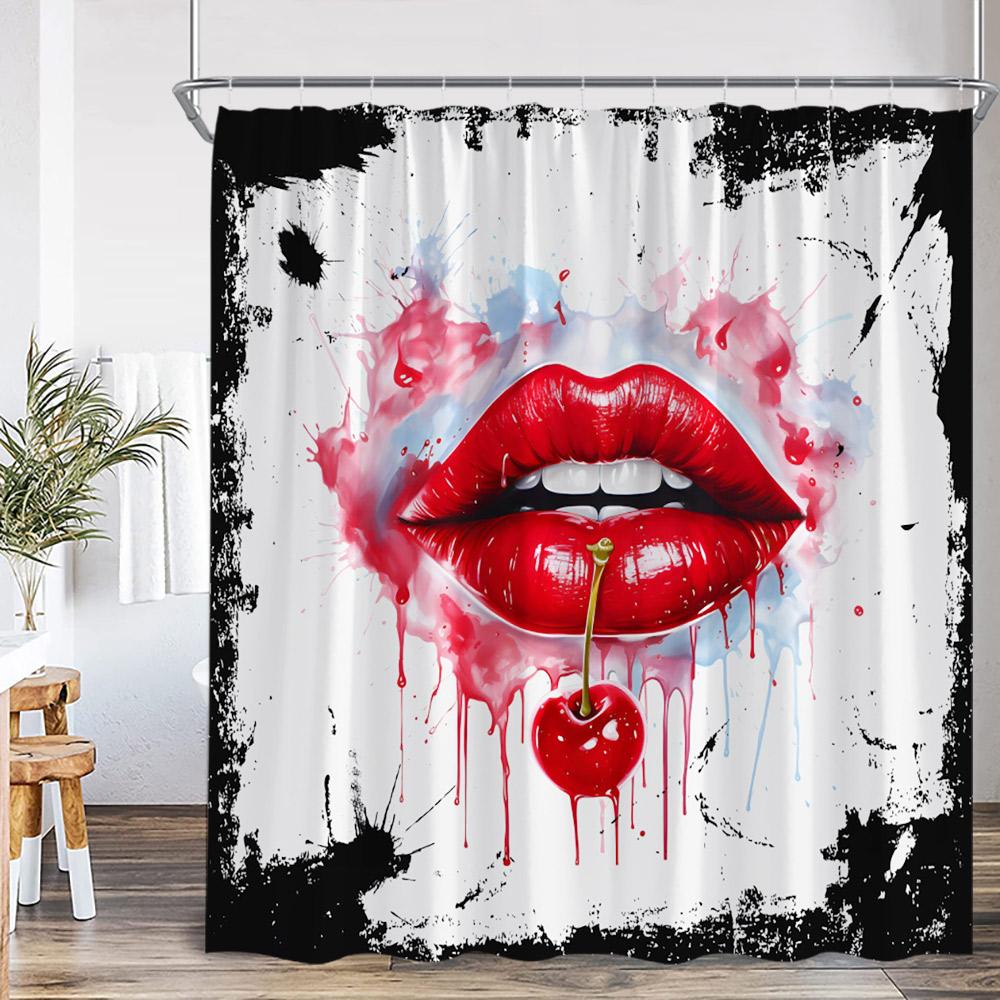 Perfume Black White Stripes Shower Curtains Pink Flowers Beauty Red Lips Leopard Bathroom Decor Modern Polyester Bath Curtains