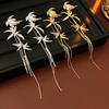 2pcs Design Sense Niche Bamboo Leaf Earrings, Metal Tassel Earrings, Female Fashion Temperament Commuting Earrings