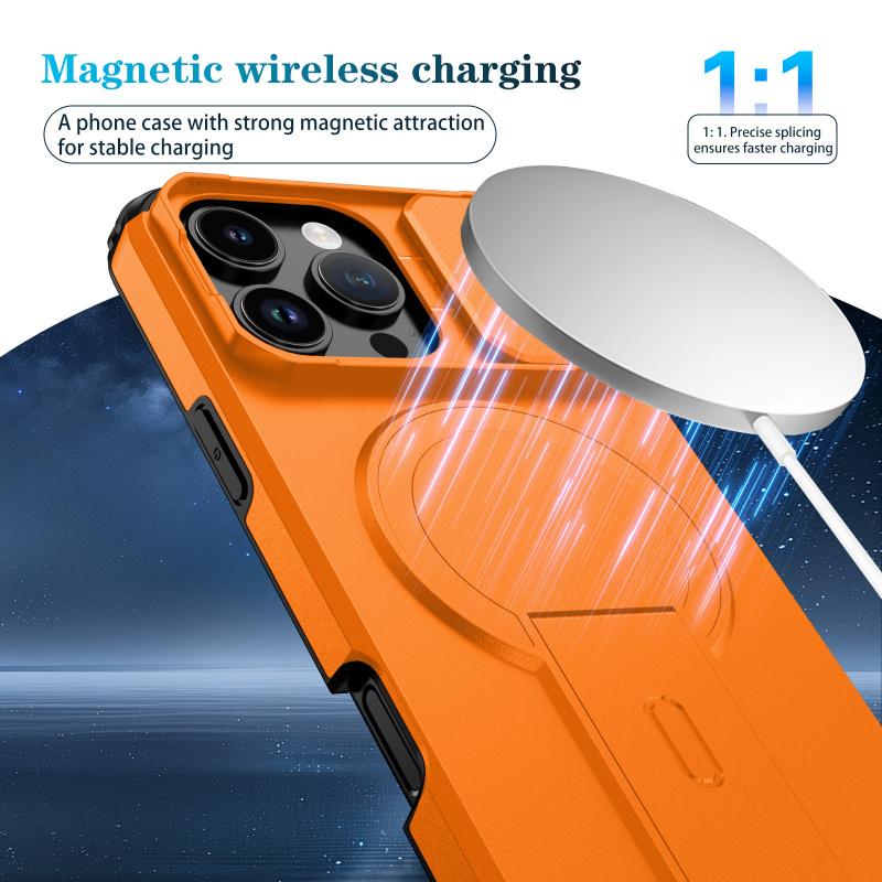 Shockproof Armor Bracket Magnetic Case for iPhone 17 16 E 15 14 13 11 12 Pro Max Mini For Magsafe Sliding Camera Protect Cover