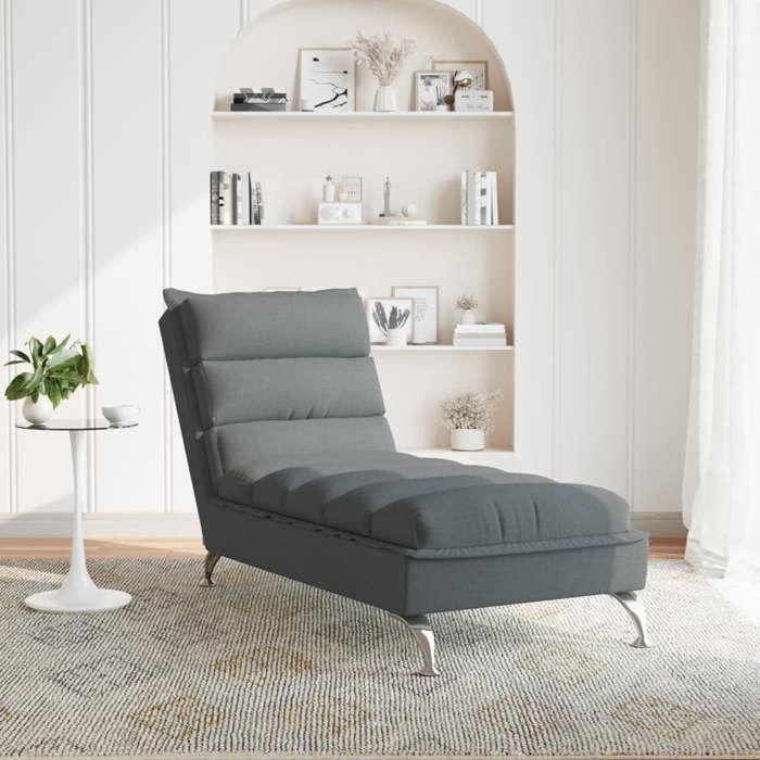 VidaXL Chaise longue avec coussins gris foncé tissu, chaise de canapé longue, chaise longue de chambre, chaise de canapé 379469