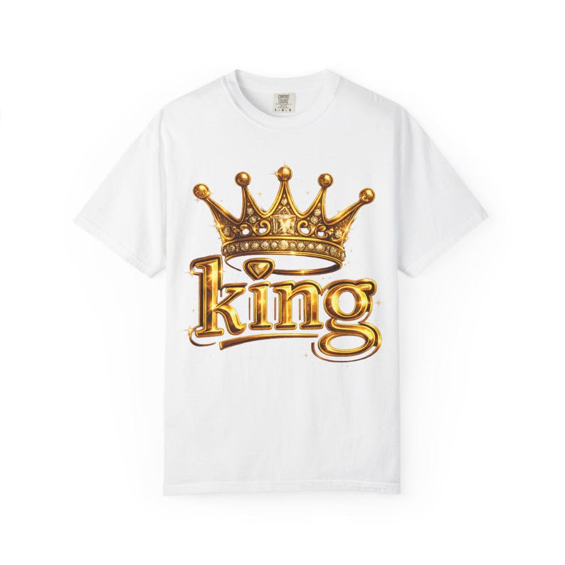 Gold Crown King T-Shirt | Royal Script Graphic Tee 3XL