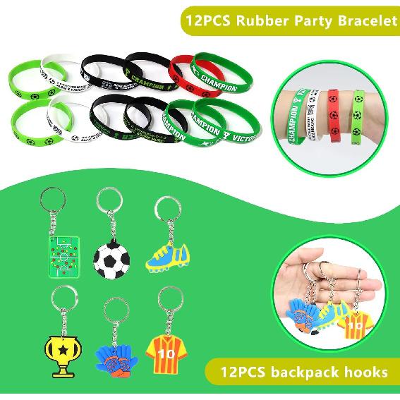166 Pcs Soccer Party Favors for 12 People Party Supplies with Cup Straw Stress Ball Keychain Sticker Silicone Wristbands Whistle Goodie Bags for Kids