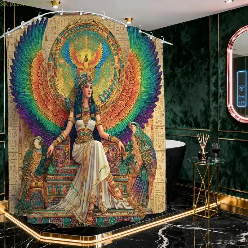1 Egyptian Fantasy Bathroom Curtain | 180*180cm Polyester Sateen Unlined Curtain with 12 Hooks, All-Season Home Decor