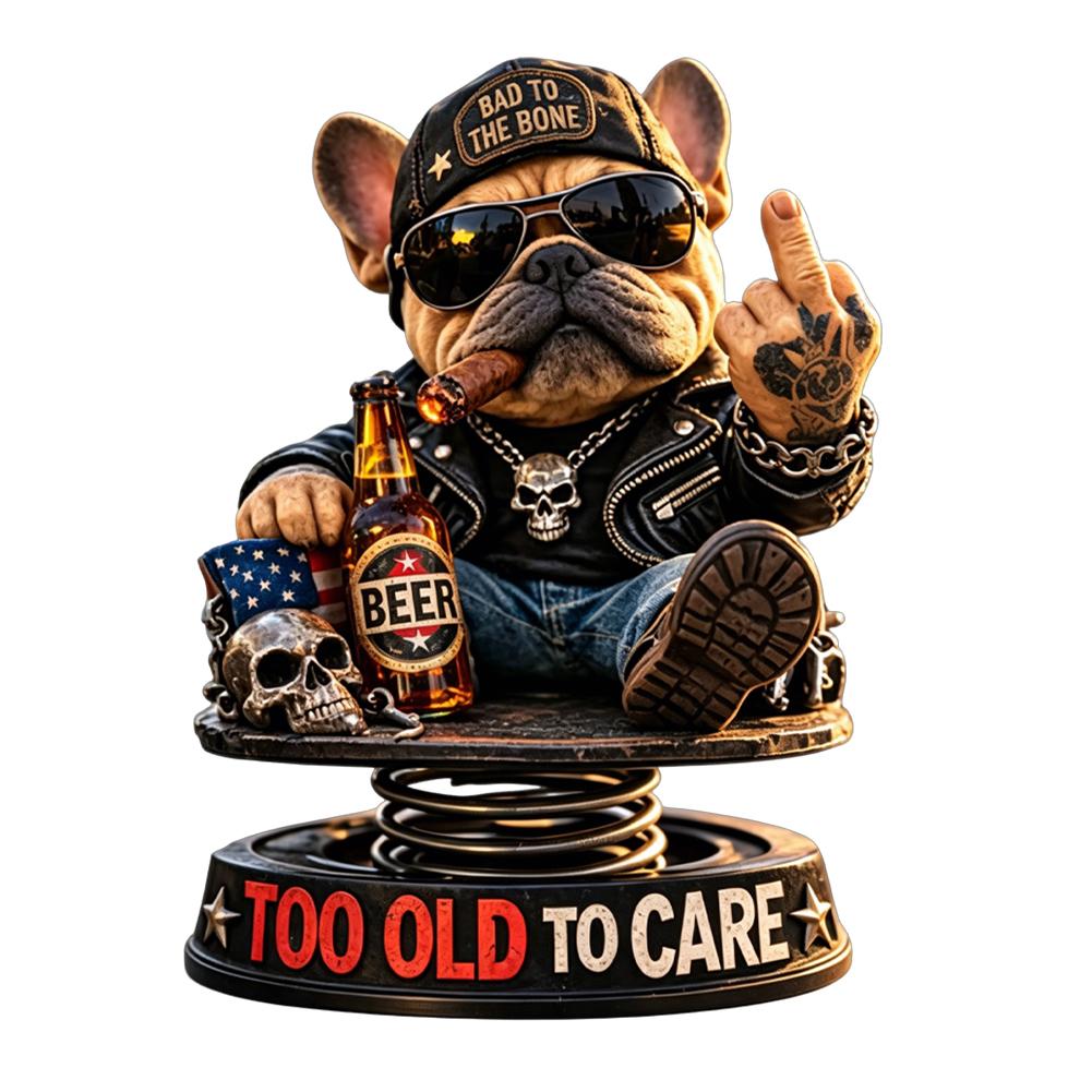 Biker Franse Bulldog Auto Dashboard Decoratie, Schuddende Veer Bulldog Figuur, Retro Motorfiets Stijl Hars Ornament voor Auto Huis Cadeau