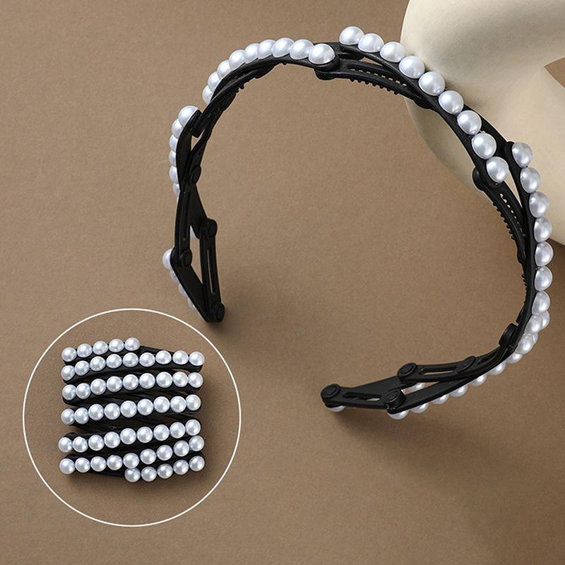 Elegant Pearl Convenient Foldable Plastic Hairband For Women Girls Travel Stretchable Headband Hair Band Hair Accessories