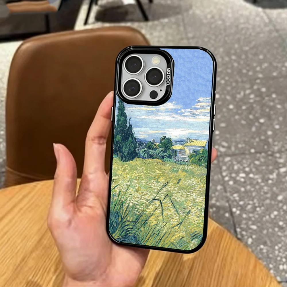 Vincent V-Van Gogh Oil Painting Phone Case For iPhone17,16,15,14,13,12,11 Plus,Pro Max Colored Silver Plated Inside Cover