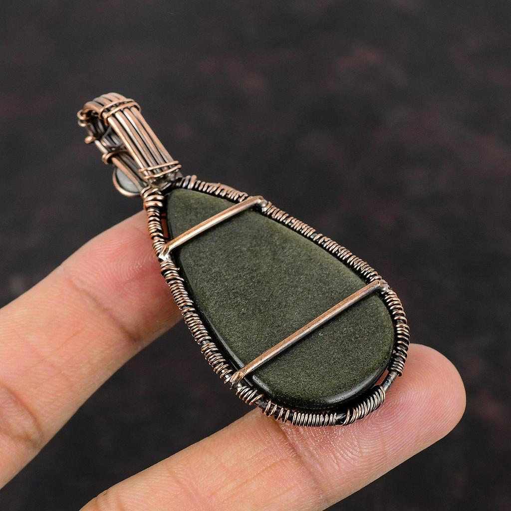 Tree Of Life Silver Sheen Obsidian Pendant Copper Wire Wrapped Pendant Rainbow Moonstone Pendant Gemstone Copper Jewelry Handmade Pendant