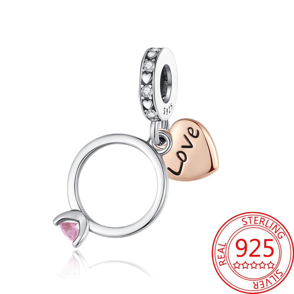 Breloque Pendentif Perles Cœur Rose Scintillant Cuivre Compatible Bracelet Original Pour Femmes Bijoux Cadeaux Saint-Valentin