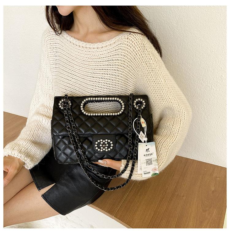 Xiaoxiangfeng pearl wrist new portable shoulder trendy fashion versatile underarm bag embroidery thread diamond grid