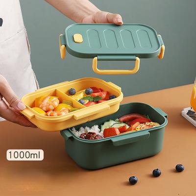 1000 ml tragbare Lunchbox, 2-lagig, mikrowellengeeignet, Bento-Box für Arbeit, Lebensmittel, Schule, Studenten, Erwachsene, Lebensmittelbehälter, frische Lunch-Taschen