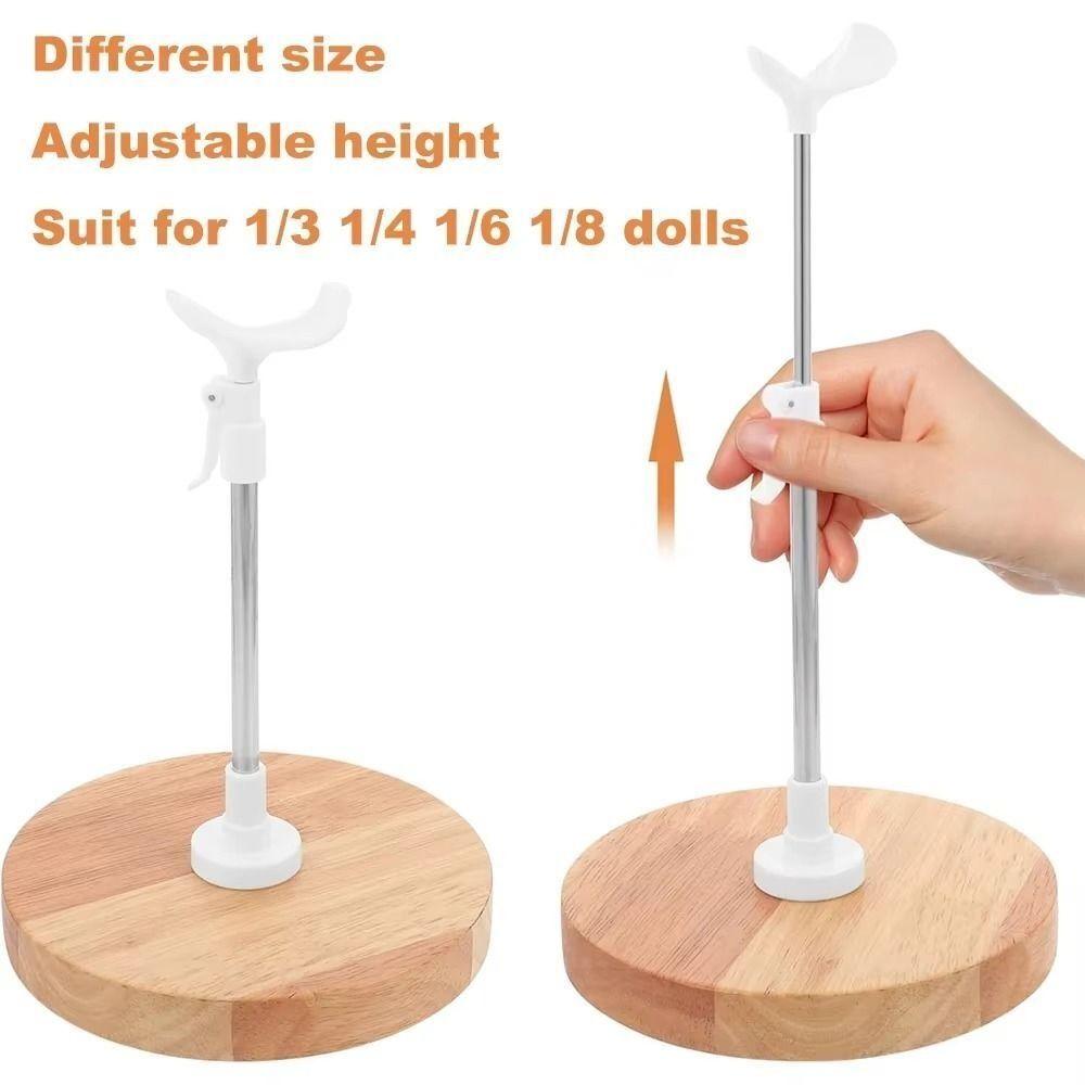 Stainless Steel Doll Stand Wooden Base Doll Standing Rack Durable Doll Display Holder  for Bjd Doll