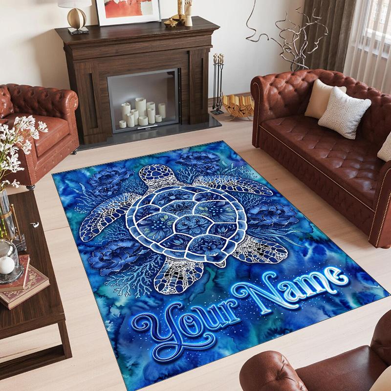 Mermaid Underwater Theme Crystal Velvet Rug Personalized Custom Name Text Soft Floor Mat Home Decor