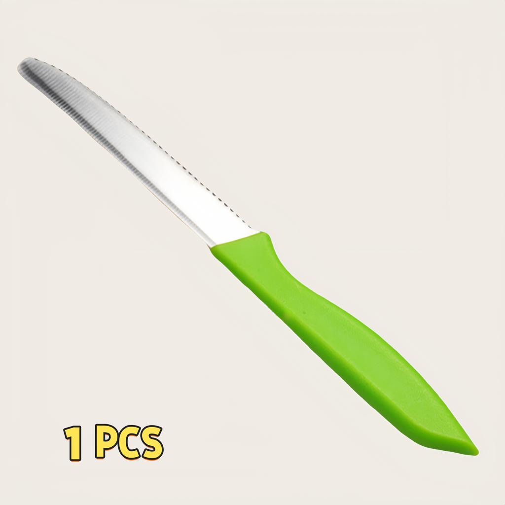 Serrated Steak Knife, Stainless Steel Steak Knife With Pointed Tail Plastic Handle, Multifunctional Kitchen Bread Dessert Knife