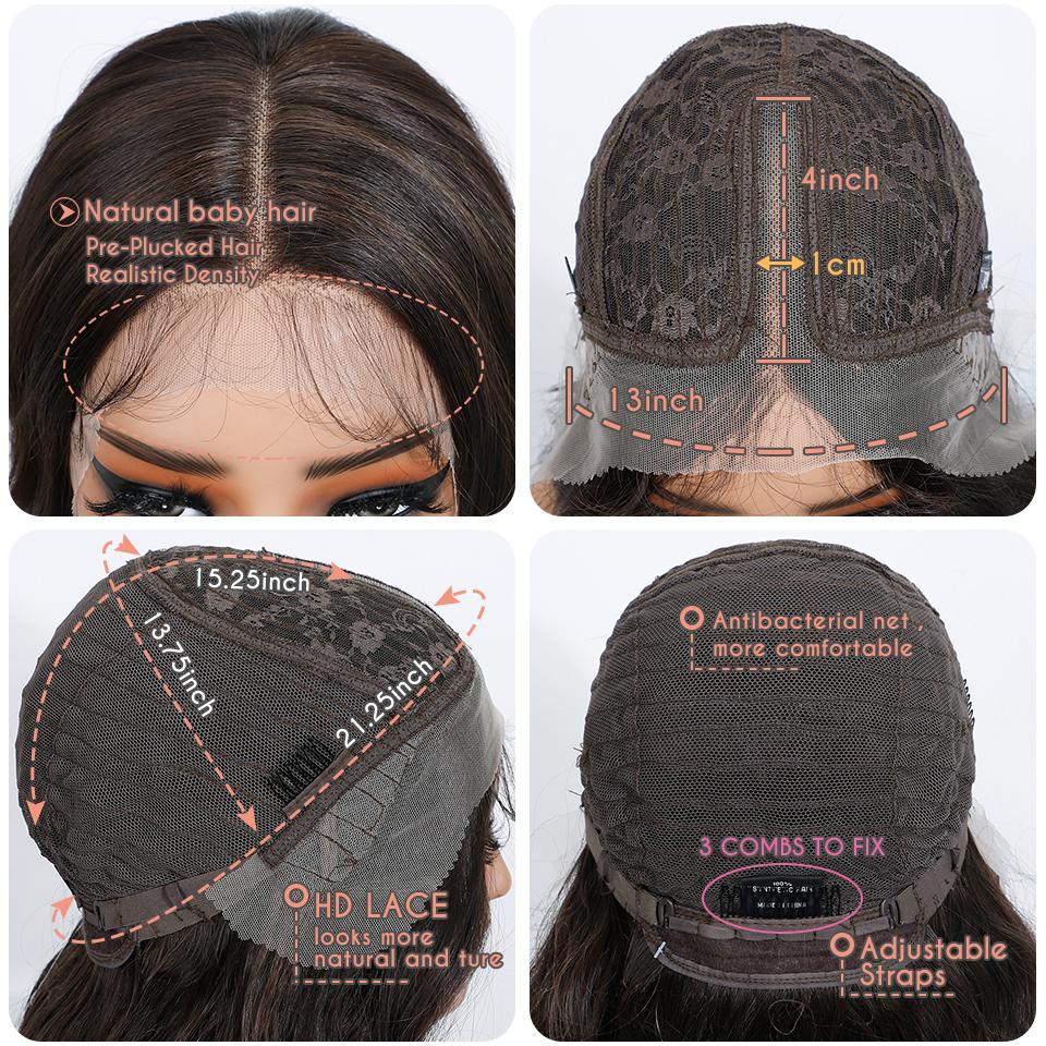 Perruque Noble en Dentelle Synthétique sur le Devant 36" Perruque Marron Chocolat Ondulée Dentelle Body Wave Perruque pour Femmes Perruque Dentelle sur le Devant Ombré Blond Perruque Cosplay