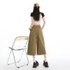 Street Style Washed Pleated Pocket Casual Pants For Women Loose Wide Leg Cropped Capri Pants Versatile Loose Straight Slimming FigureFlattering Design