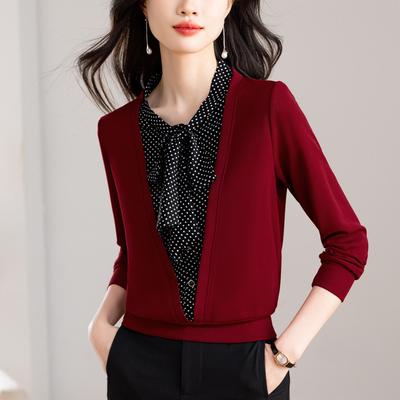 Fake Two-piece Long-sleeved Bottoming Shirt Women's New Spring Strap Bow Temperament Splicing Top