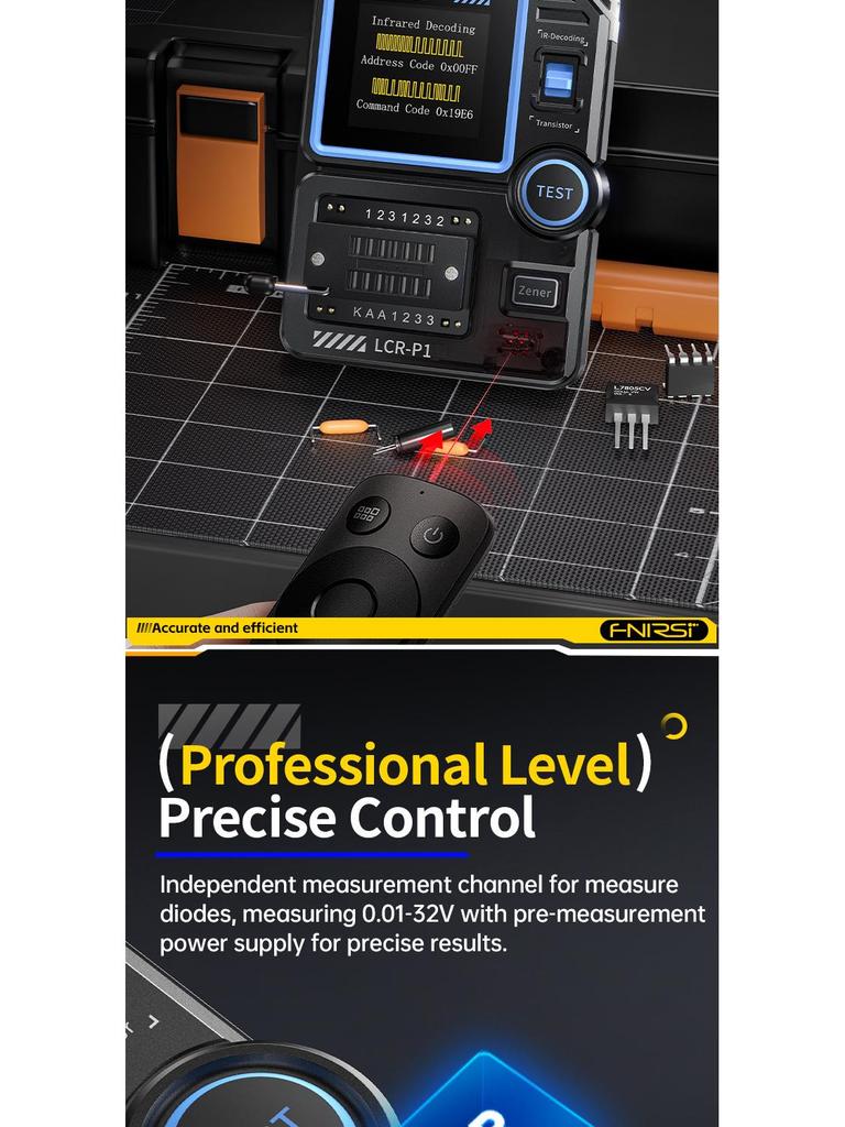 FNIRSI LCR-P1 Capacitance, Resistance, and MOSFET Tester & Triode Component Detector