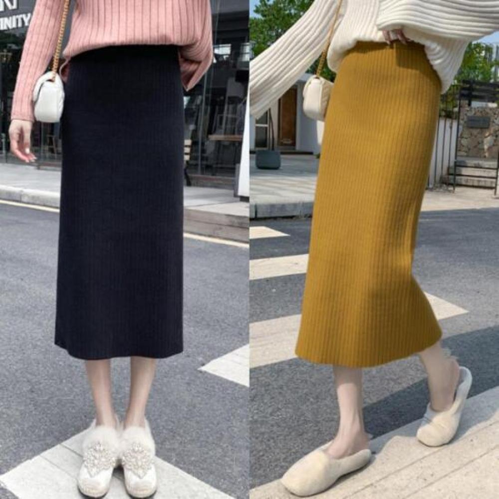New Arrivals Open Run Icro Sweater Skirt Women Rib Straight