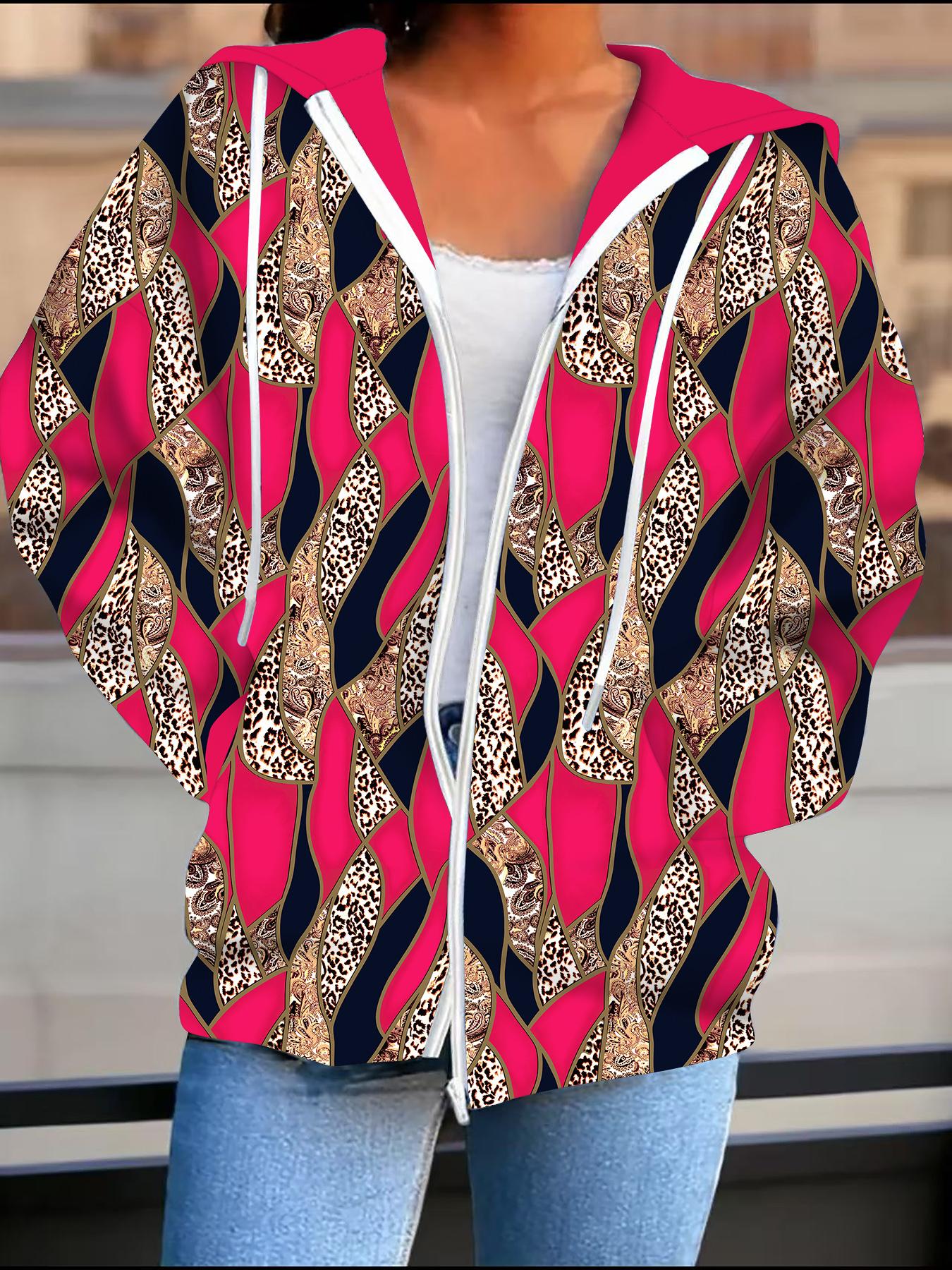 

Geometry 3D Printed Hooded Cardigan Plus Size Autumn Winter Retro 6XL красный