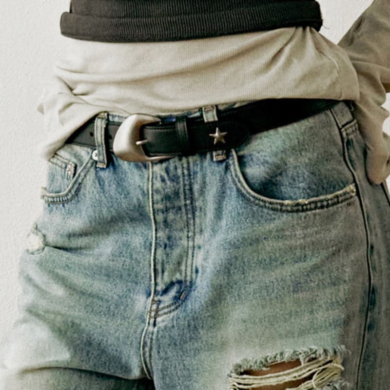 

Le masque BL010 Western Leather Belt Black Buckle_Vintage Silver_Strap_Black_L