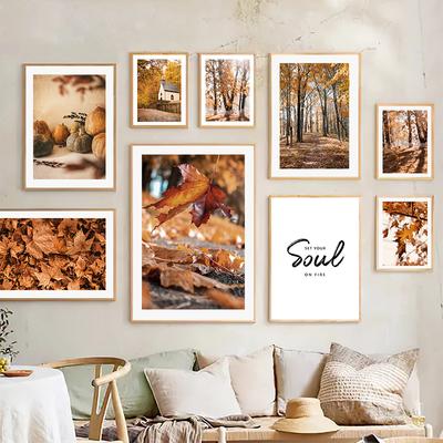 Landscape Flower Picture Canvas Painting Wall Art Autumn Scenery Pumpkin Leaves Poster and Print for Modern Home Wall Decor