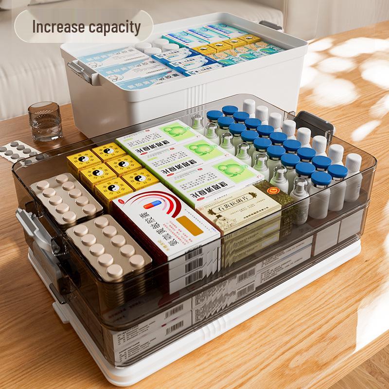 Portable Large-Capacity Multi-Layer Medical Storage Box for Family Use