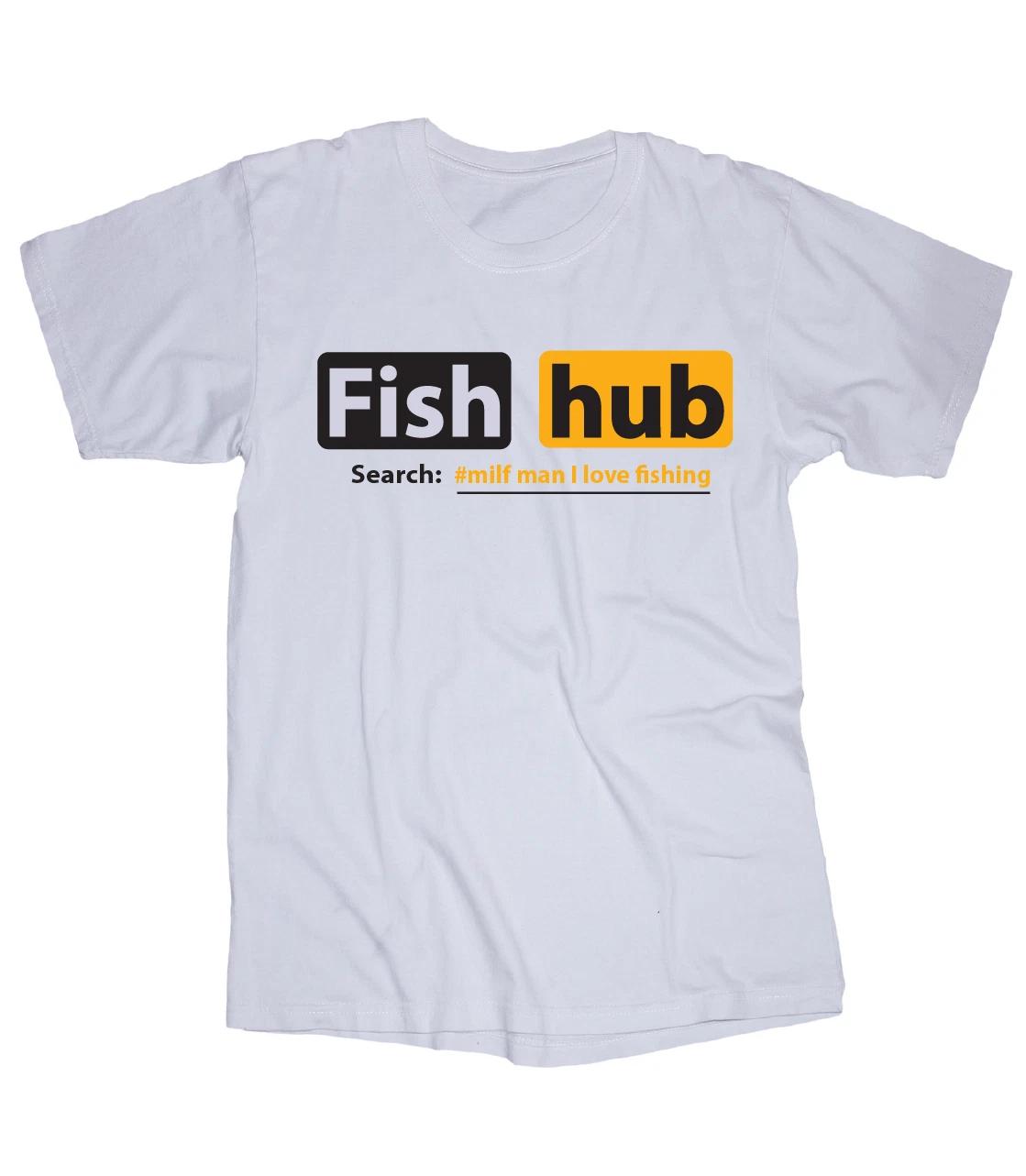 

Fish Hub Fishing white T-shirt Funny parody 3XL