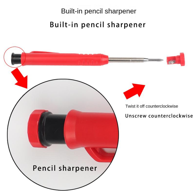 Carpenter's Movable Pen Deep Hole Marking Pencil Refill Carpenter Scriber Mechanical Pencil With Sharpener Stationery Supplies