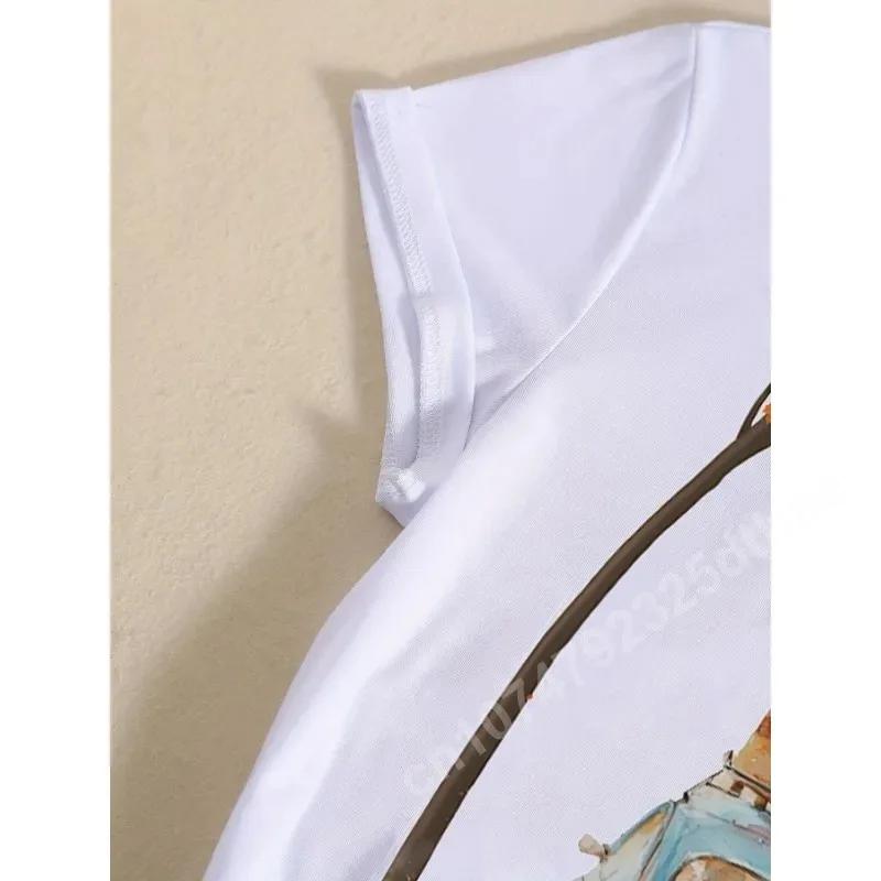 High Heels Printed T-Shirts, Spring/Summer Casual Short Sleeved 2D Round Neck Top Women'S Fashionable And Trendy Clothing