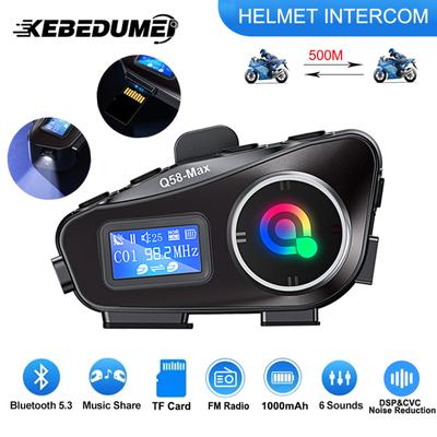 Motorrad-Gegensprechanlage, Helm-Headset, FM-Radio, BT 5.3, Intercomunicador Moto, Musik-Sharing, LCD-Display, Taschenlampe, 500 M Interphone