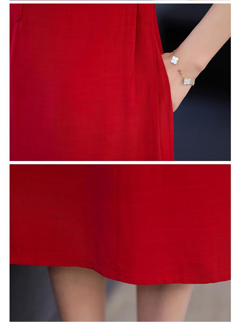 Women's Summer Over-the-Knee Loose Solid Color Dress in Cotton and Rayon